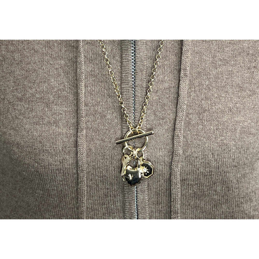 J Crew Lock and Key Charm Necklace in Gold Tone Faux Toggle 30"L